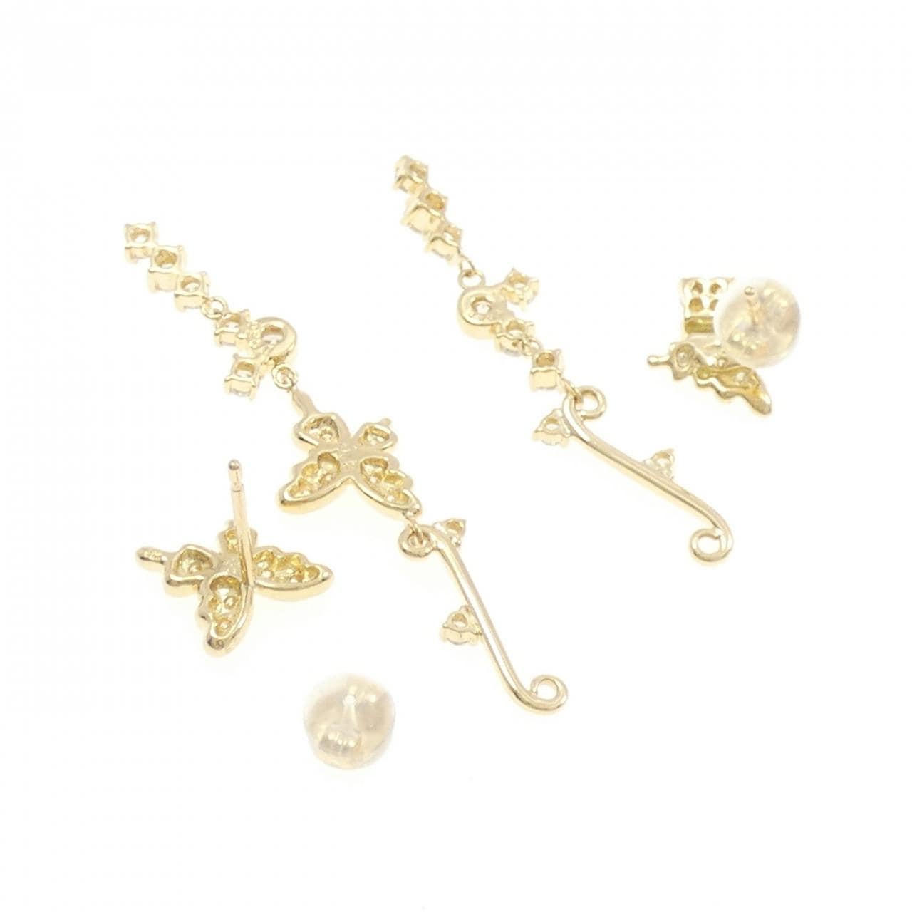 K18YG バタフライ ダイヤモンド ピアス 1.01CT