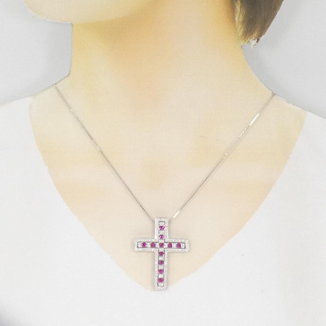 K18WG 2WAY Cross Ruby Necklace 1.35CT