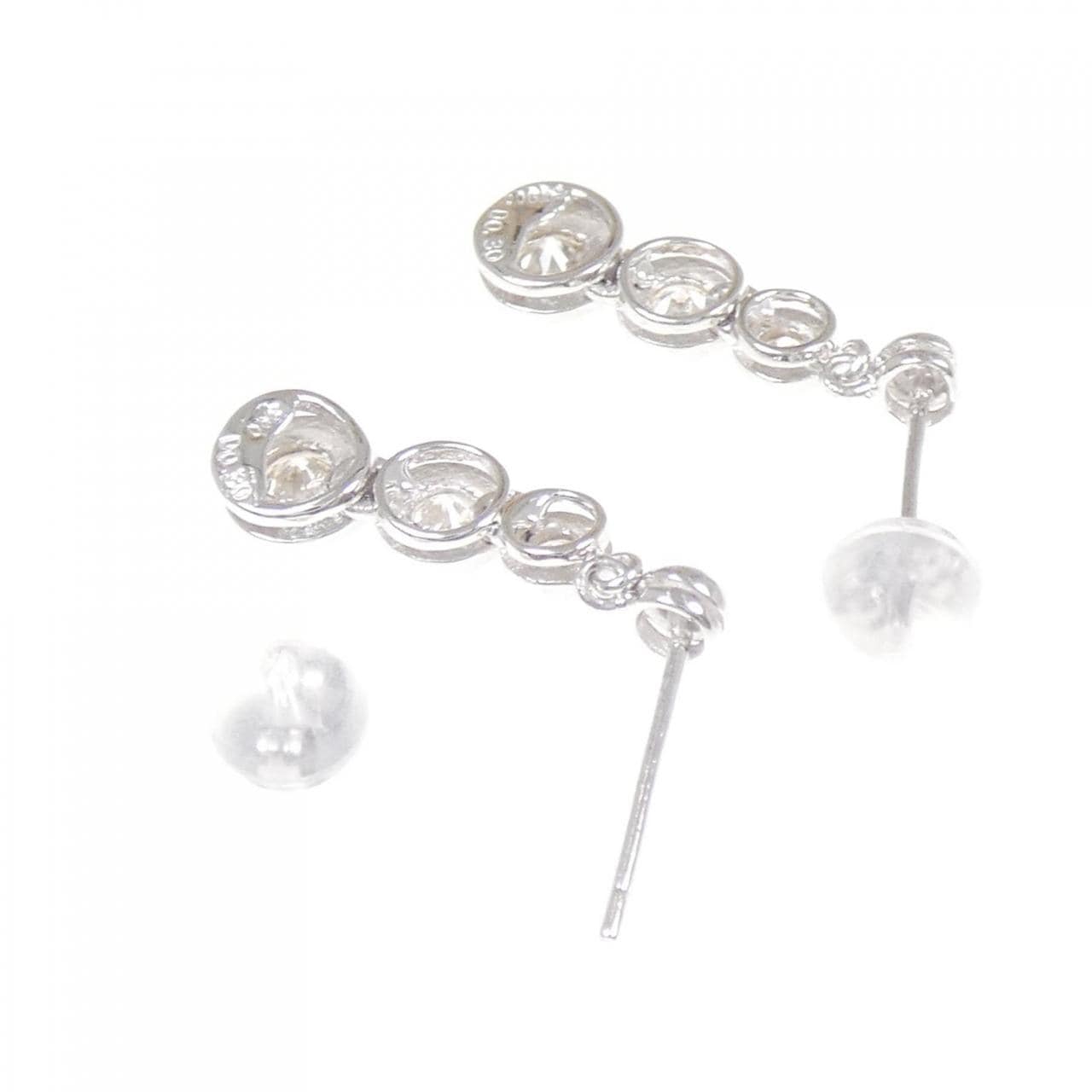 PT900/K18WG スリーストーン ダイヤモンド ピアス 0.60CT