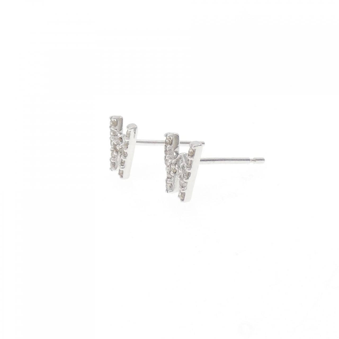 K18WG イニシャルW ダイヤモンド ピアス 0.18CT