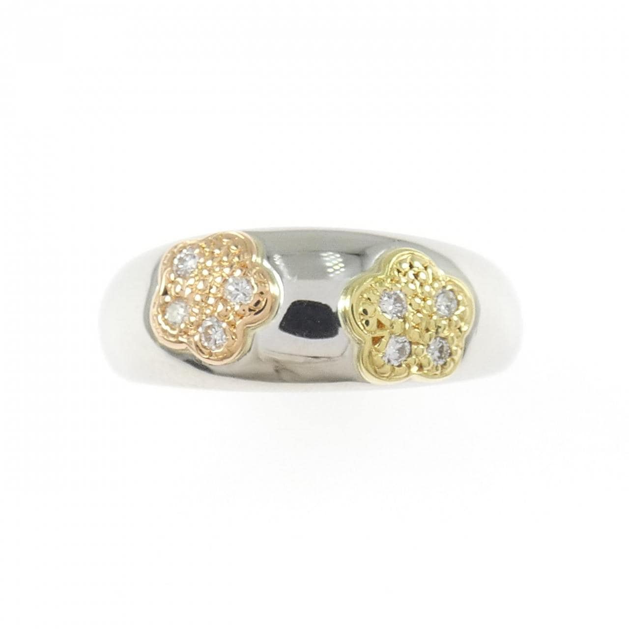 PT900/K18YG/K18PG フラワー ダイヤモンド リング 0.08CT