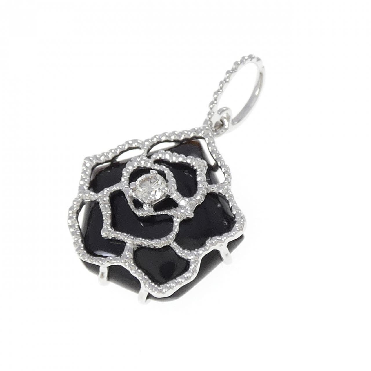 K18WG ローズ オニキス ペンダント