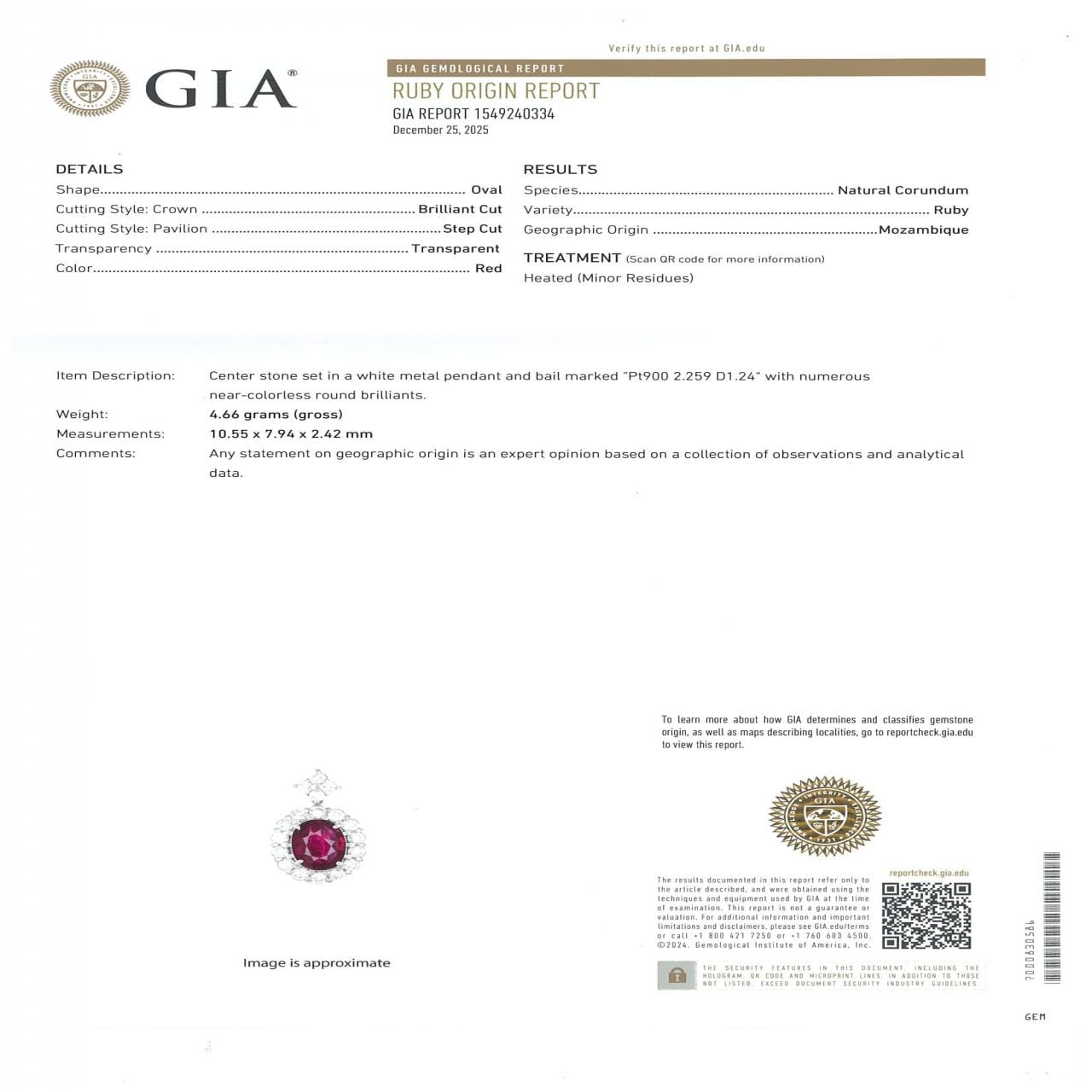 PT900/PT850 ルビー ネックレス 2.259CT モザンビーク産