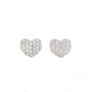 K18WG ハート パヴェ ダイヤモンド ピアス 1.00CT