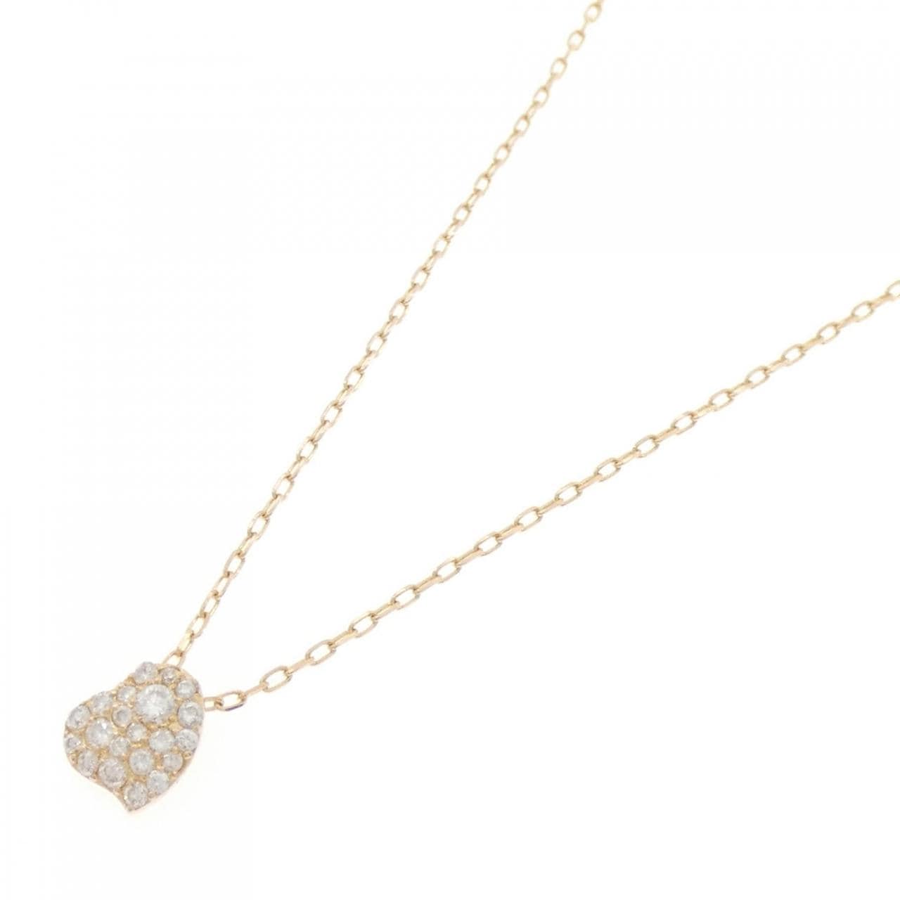 K18YG ハート パヴェ ダイヤモンド ネックレス 0.17CT
