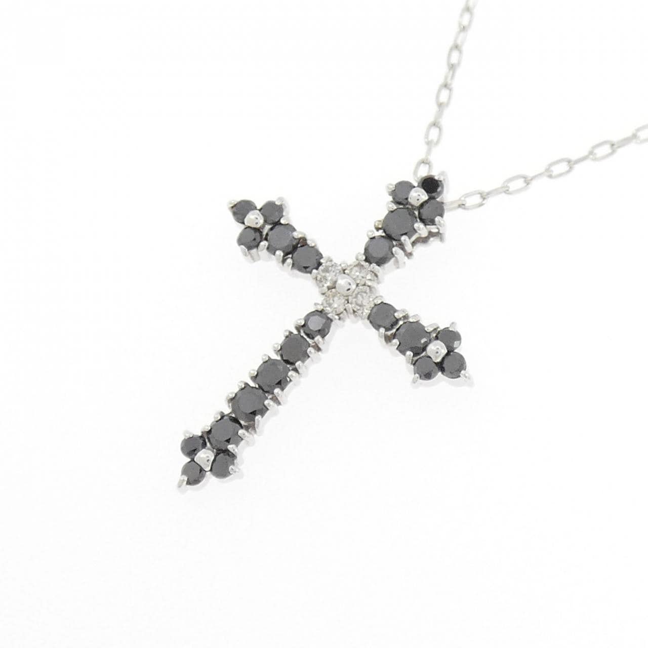 K10WG クロス ダイヤモンド ネックレス 0.04CT