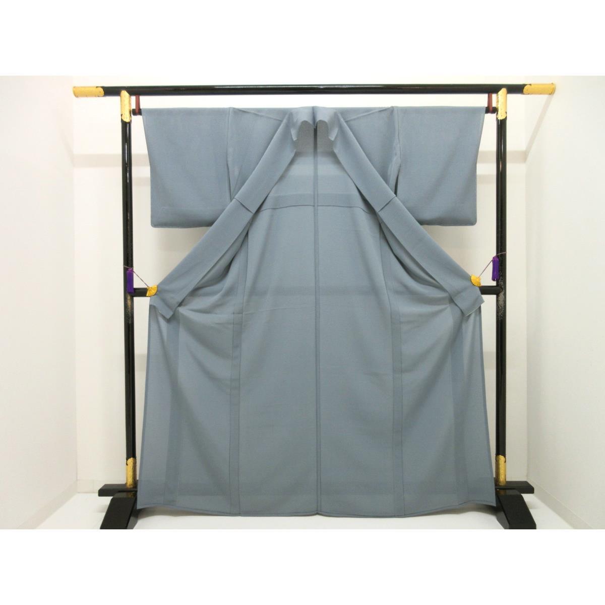 【未使用品】単衣　絽ちりめん色無地　丸に三ツ鱗