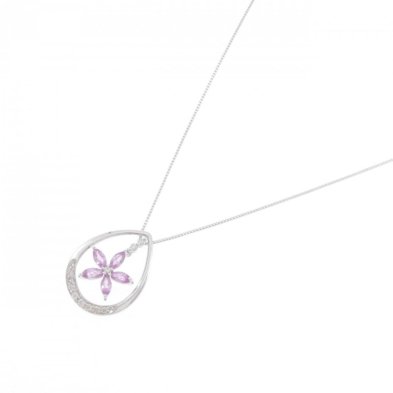 K18WG フラワー サファイヤ ネックレス 0.50CT