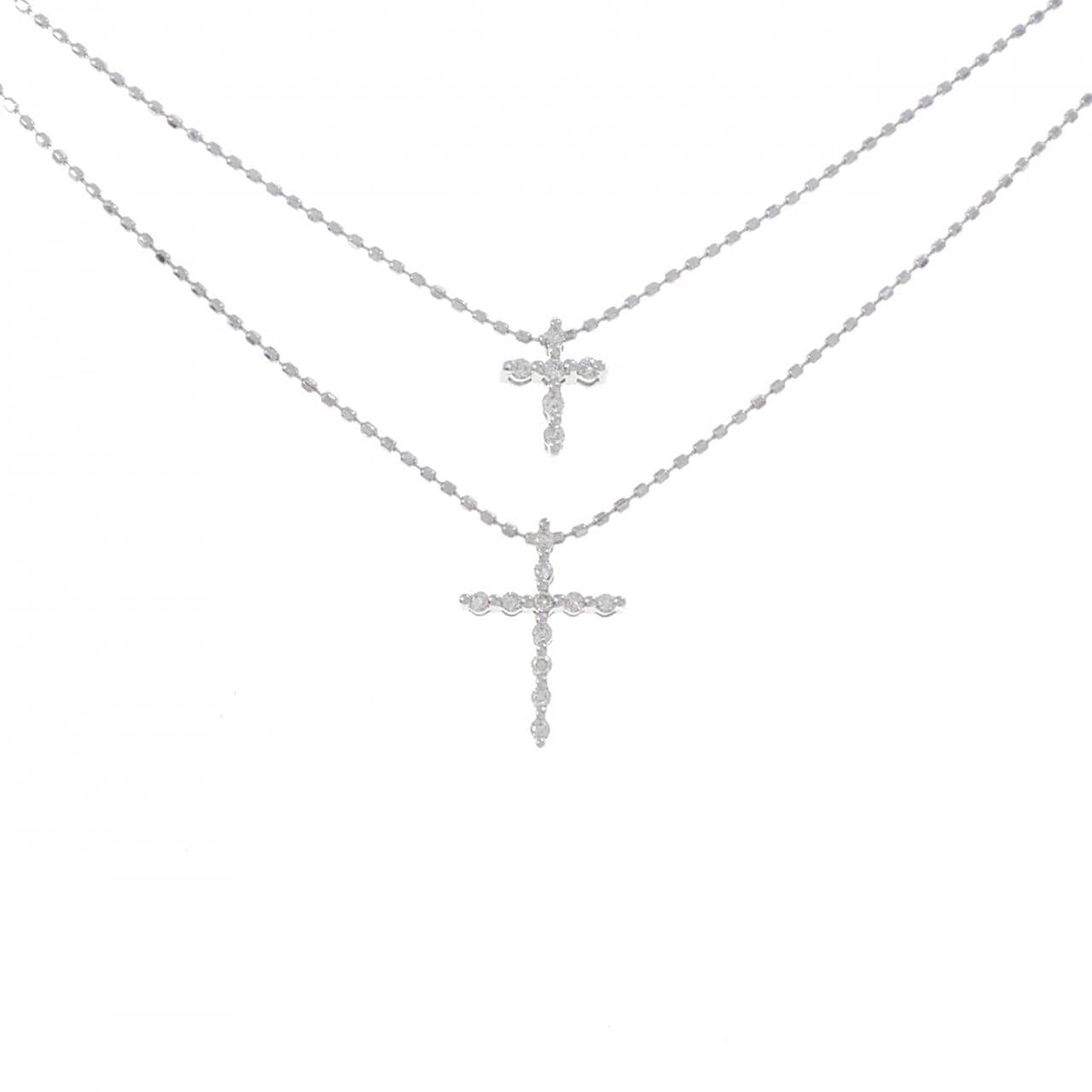K18WG クロス ダイヤモンド ネックレス 0.05CT