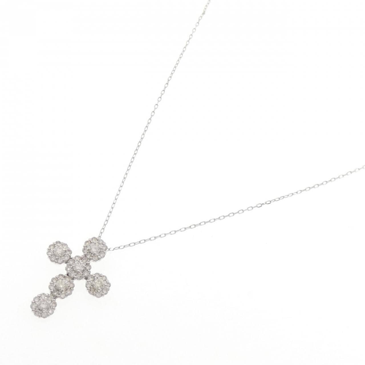 K18WG クロス ダイヤモンド ネックレス 1.03CT