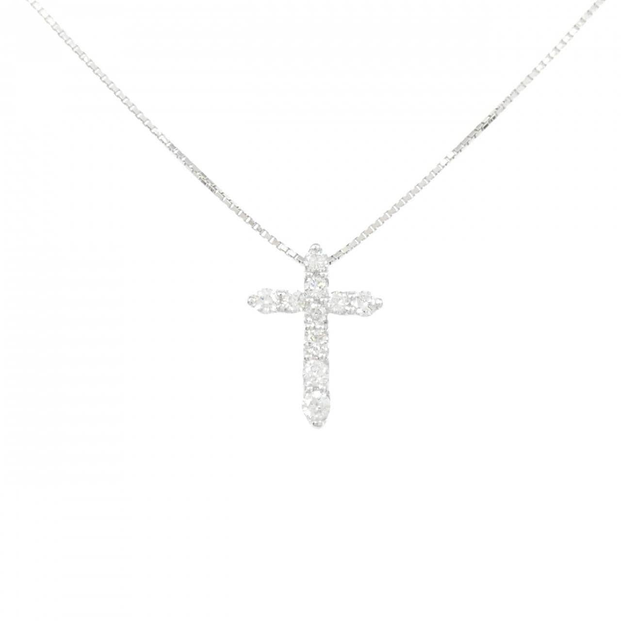 K18WG クロス ダイヤモンド ネックレス 0.30CT