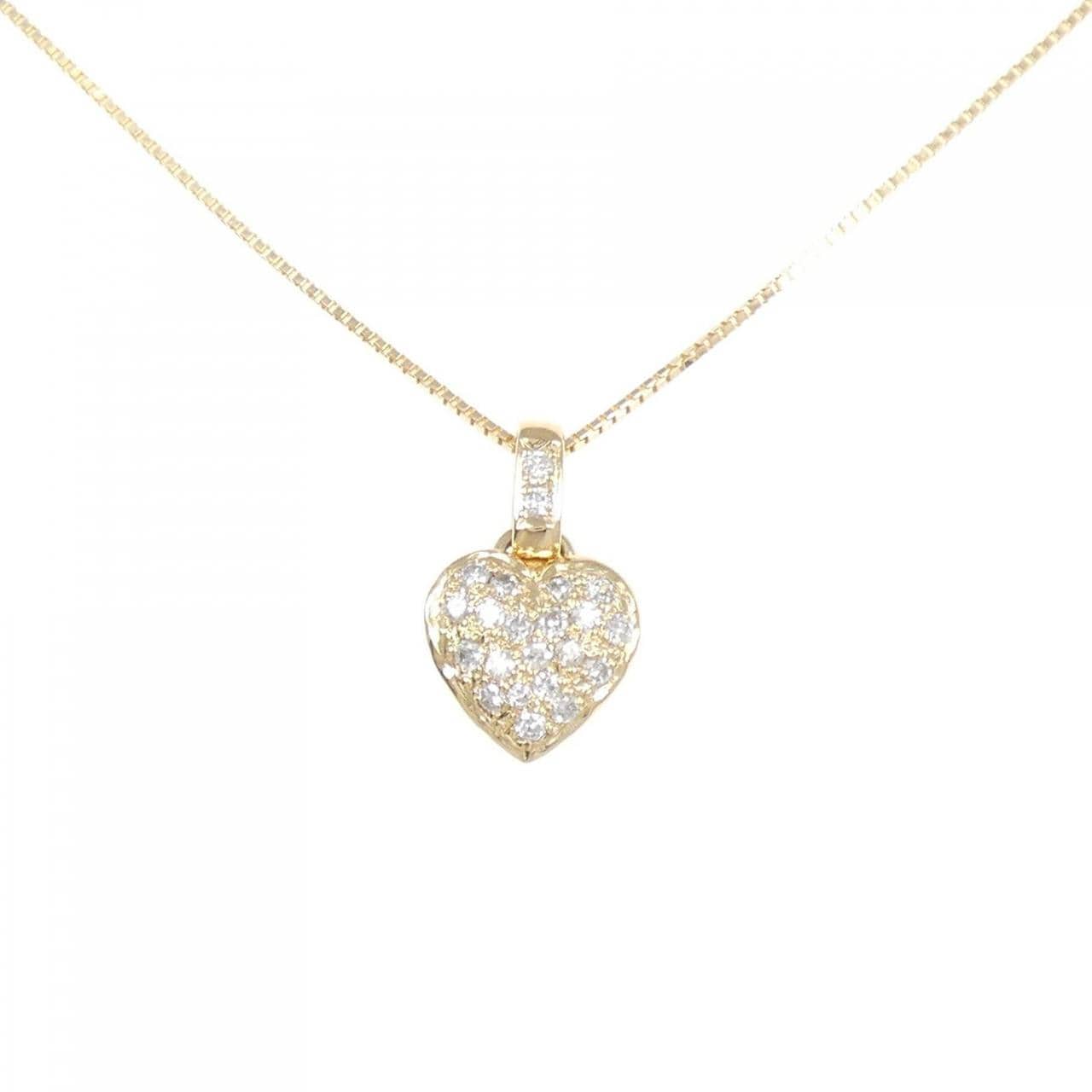 K18YG ハート パヴェ ダイヤモンド ネックレス 0.28CT