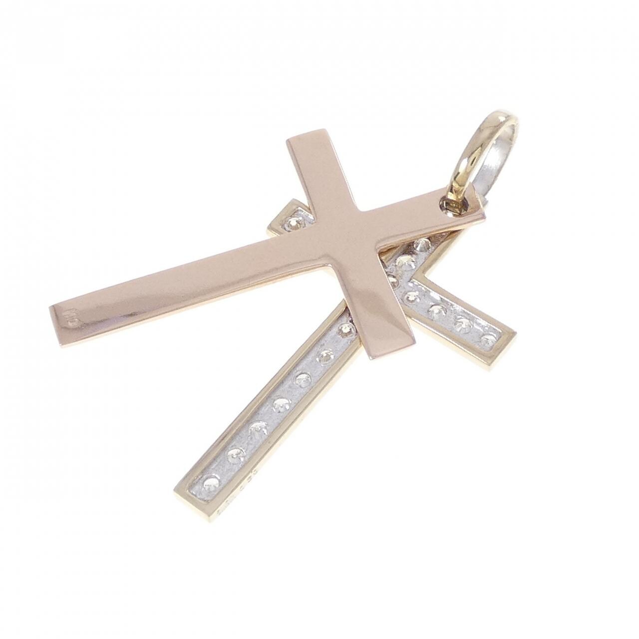 K18スリーカラー クロス ダイヤモンド ペンダント 0.20CT