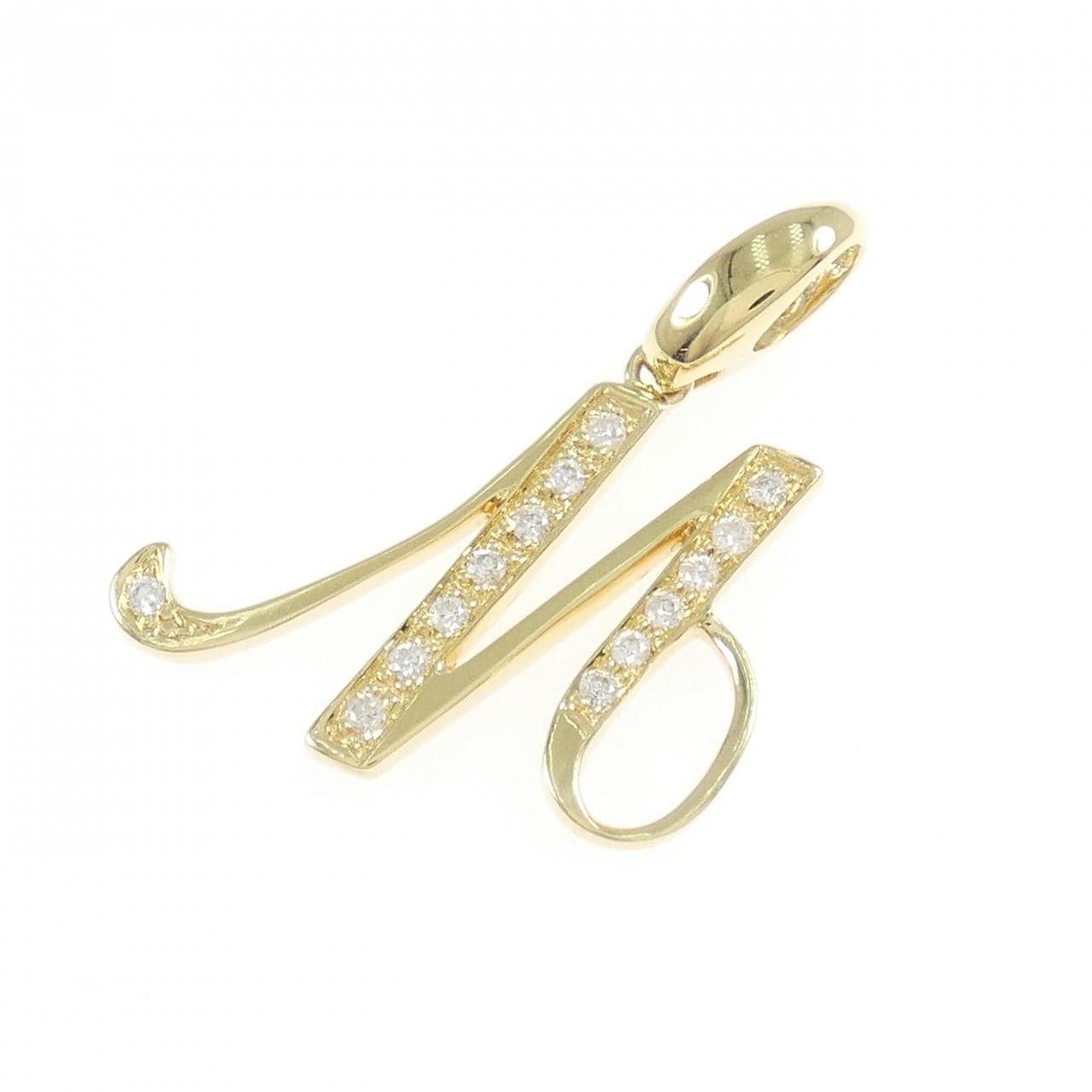 750YG イニシャルM ダイヤモンド ペンダント 0.14CT
