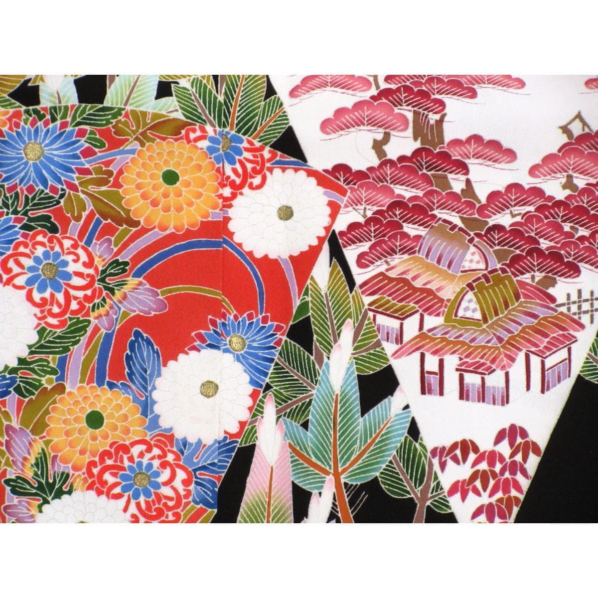 留袖Honkaga Yuzen八田浩，金色，不同鷹毛，日玉聚酯纖維