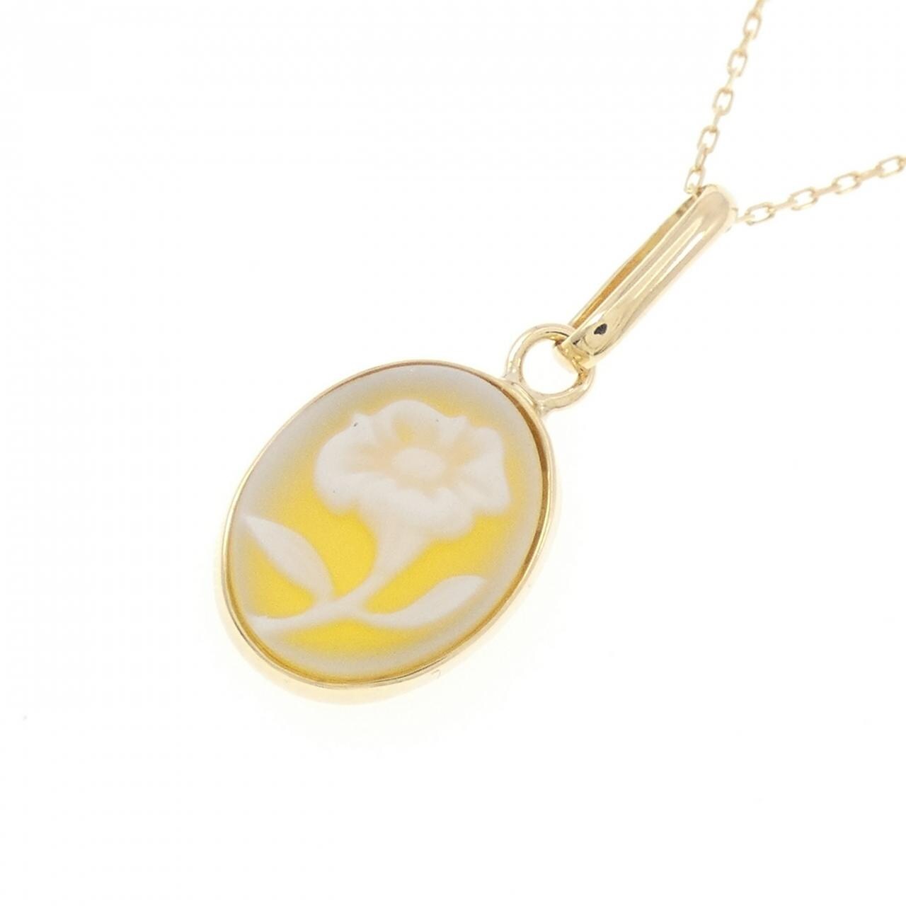 K18YG花朵玛瑙浮雕项链