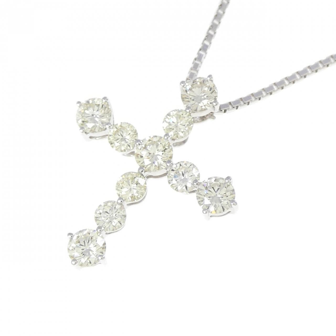 K18WG クロス ダイヤモンド ネックレス 1.05CT