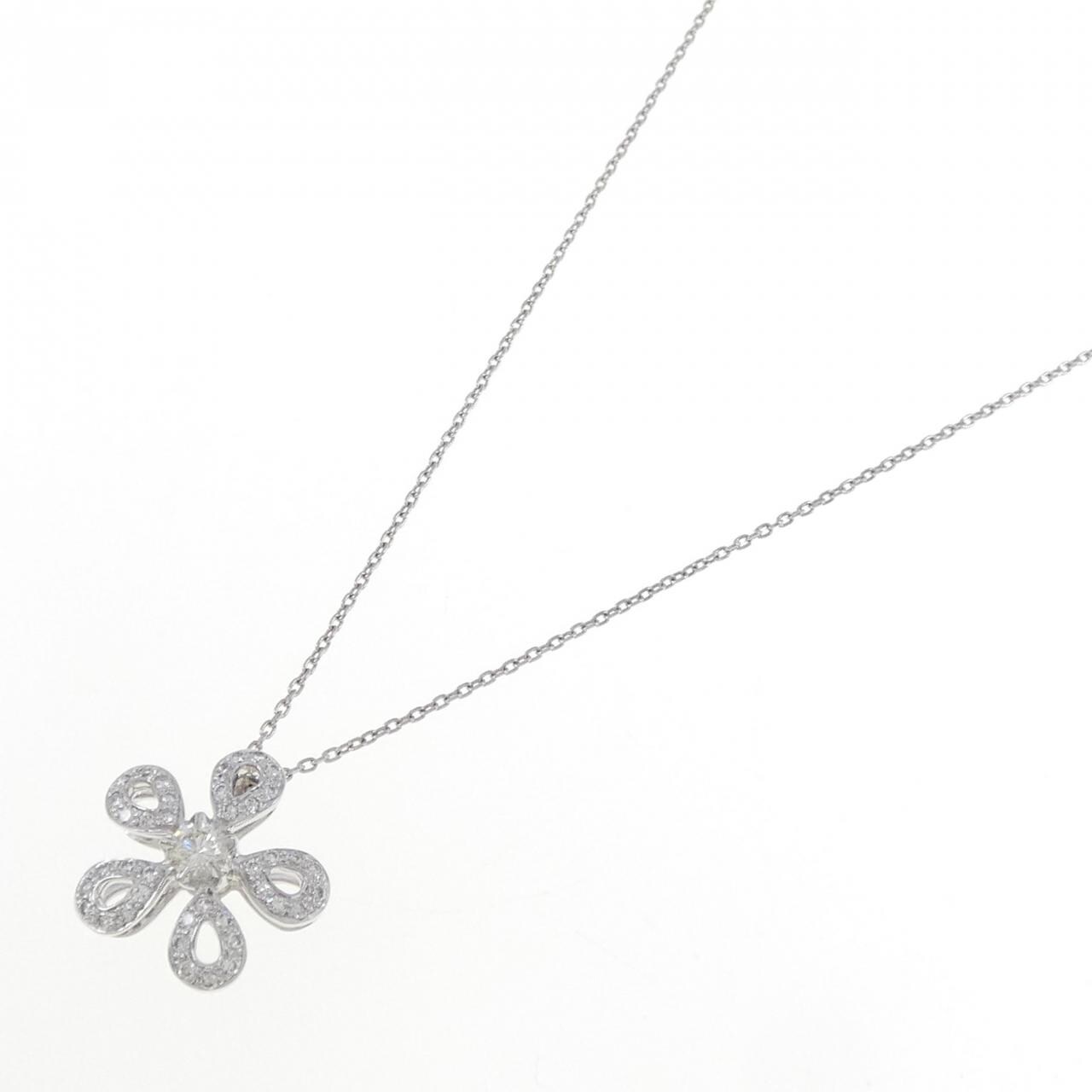 K18WG フラワー ダイヤモンド ネックレス 0.41CT