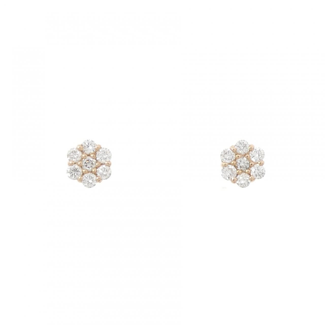 K18PG フラワー ダイヤモンド ピアス 0.16CT