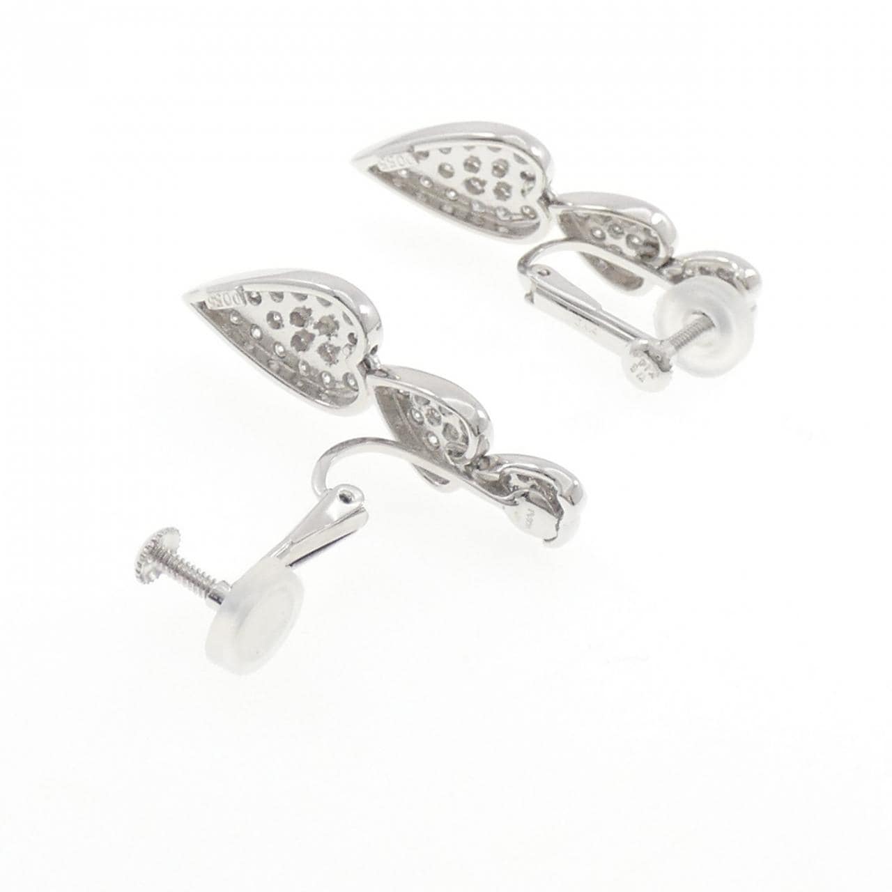 K14WG パヴェ ハート ダイヤモンド イヤリング 1.10CT