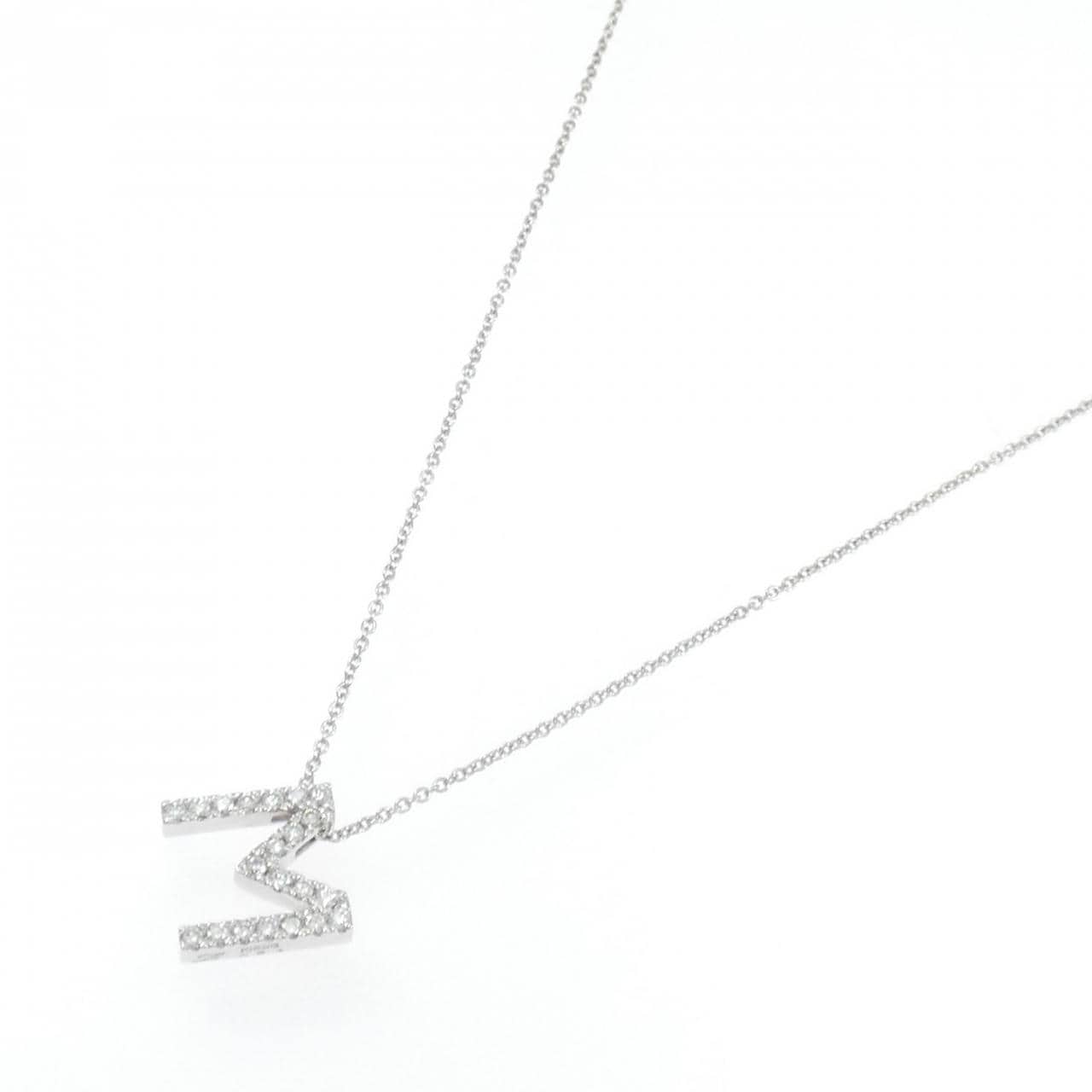 K18WG イニシャルM ダイヤモンド ネックレス 0.21CT
