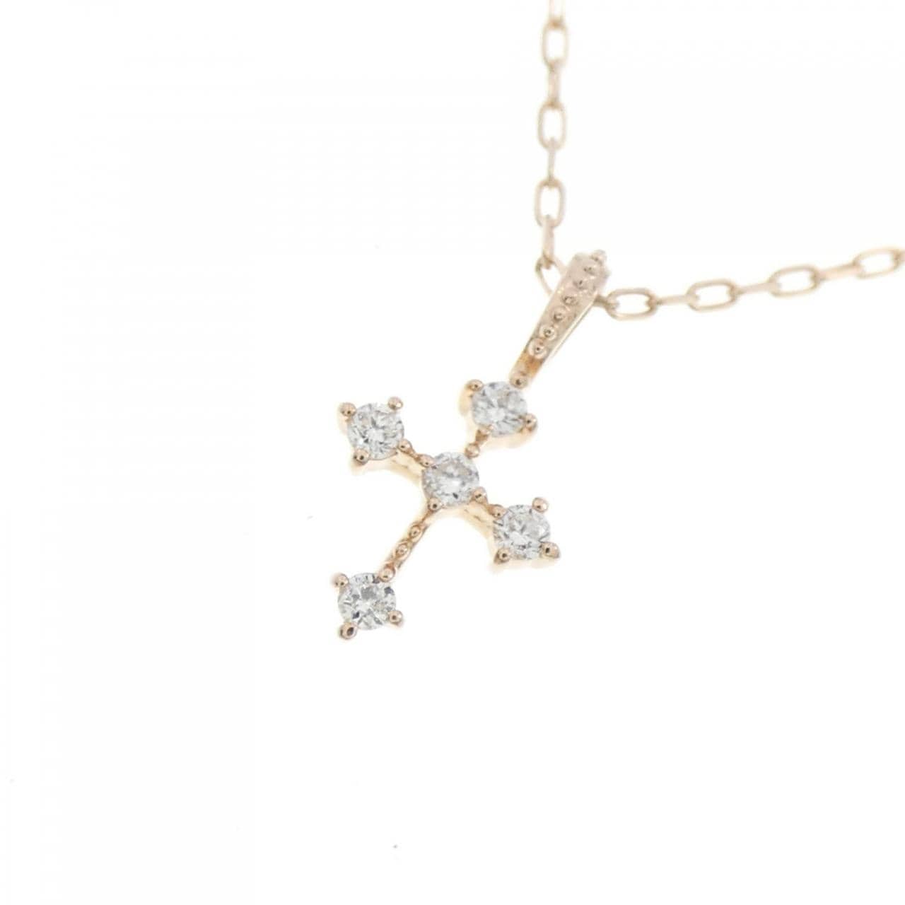 [BRAND NEW] K10PG Cross Diamond Necklace 0.03CT