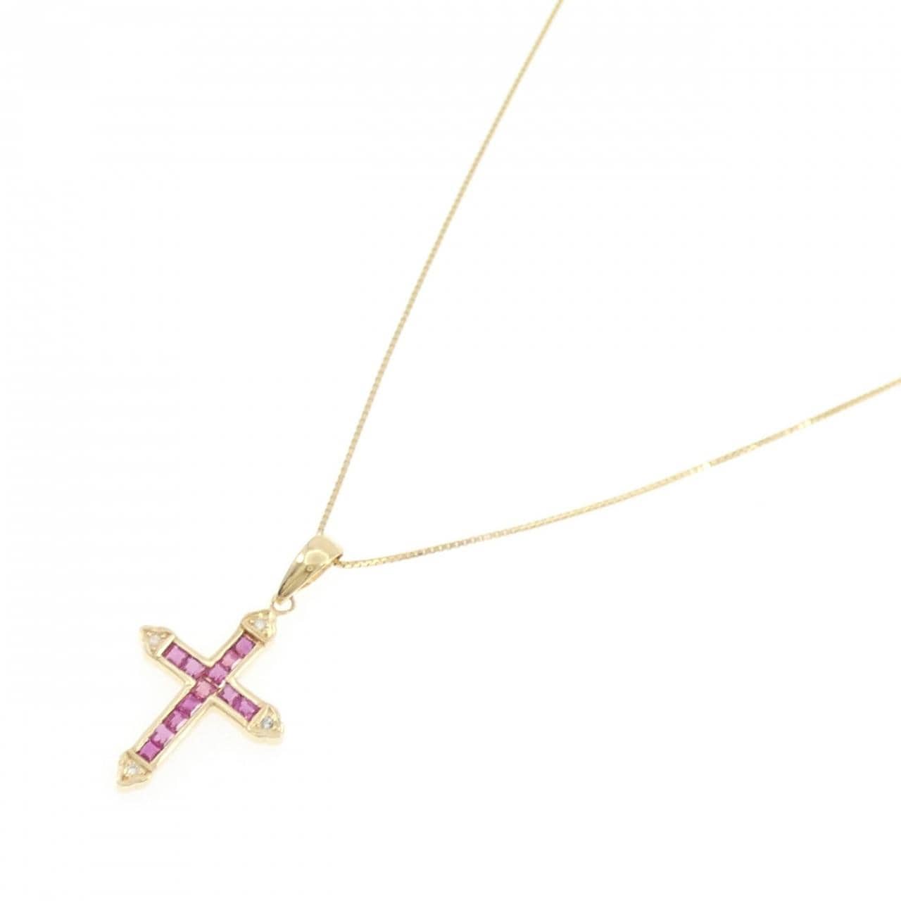 K18YG クロス ルビー ネックレス 0.30CT