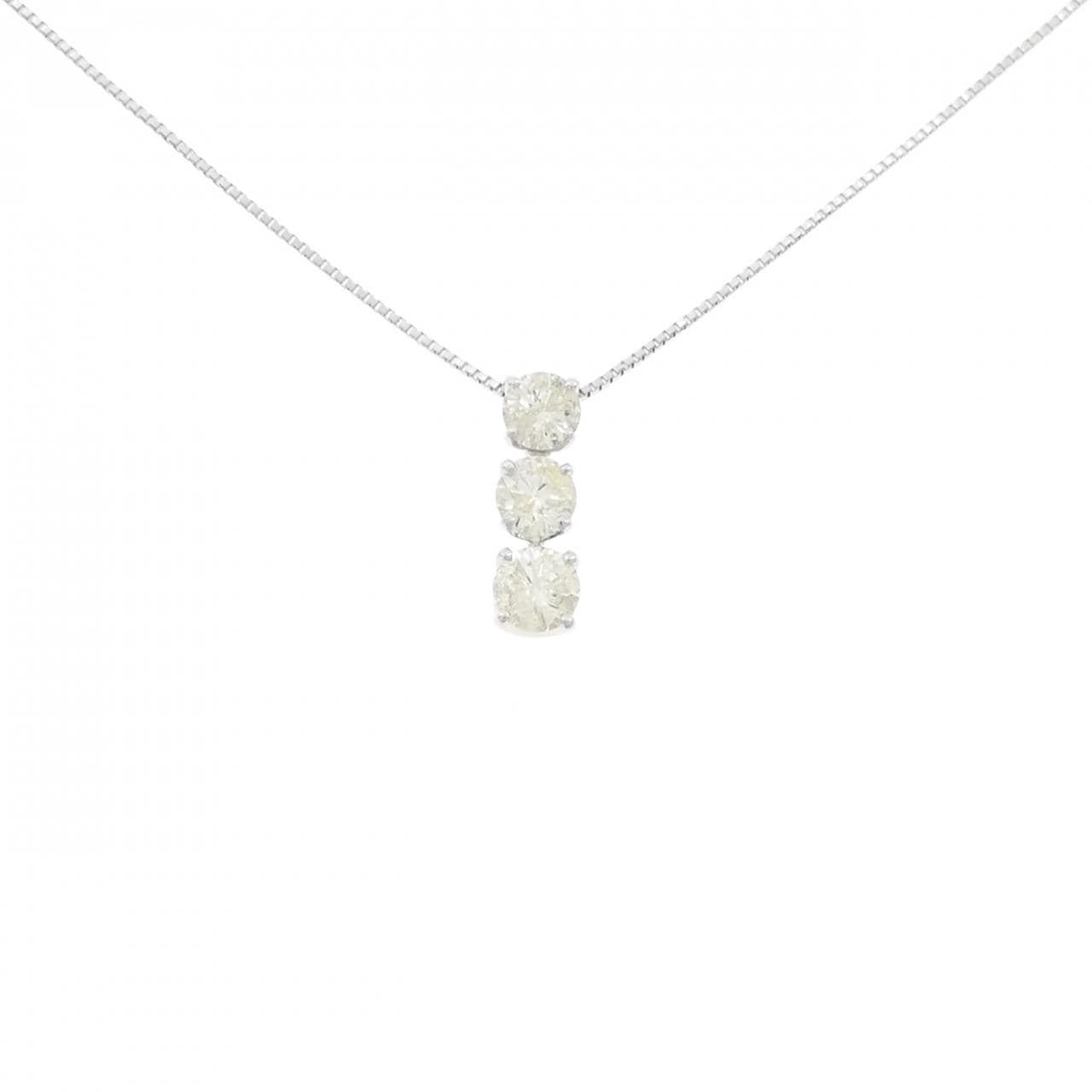 K18WG スリーストーン ダイヤモンド ネックレス 1.03CT
