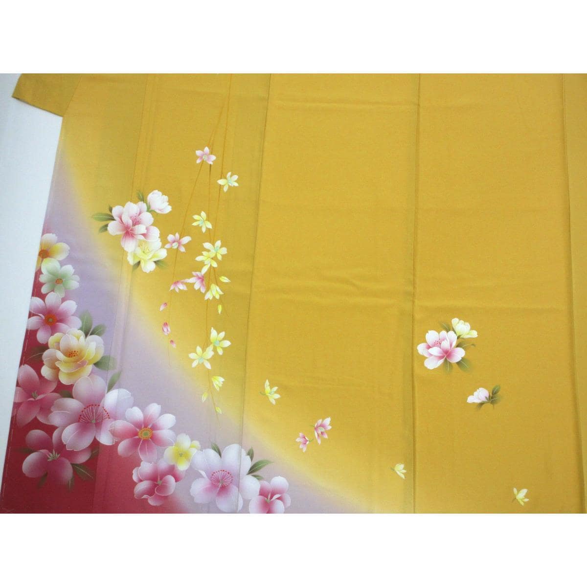 Furisode Kimono with Yuzen-processed Gradient Dyeing, Kimono and Nagajuban (2-Piece Set), Nagajuban (Polyester)