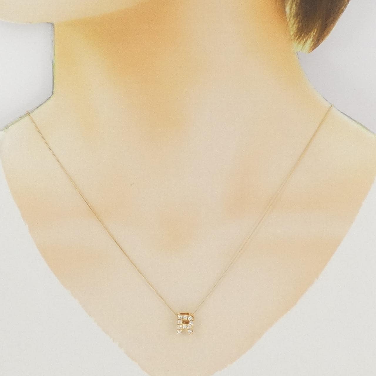 K18YG Initial R Diamond Necklace 0.13CT