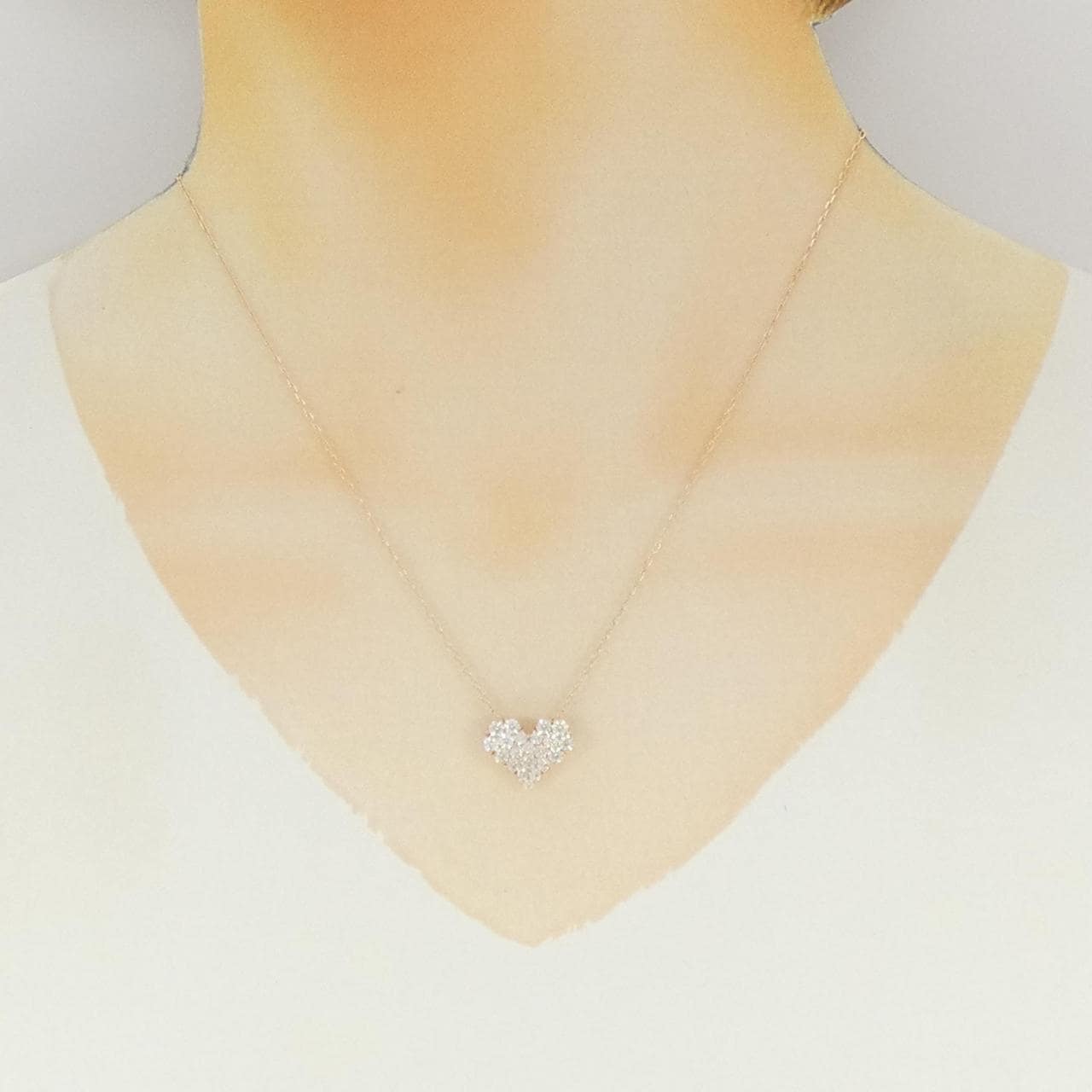 K18PG ハート パヴェ ダイヤモンド ネックレス 1.00CT