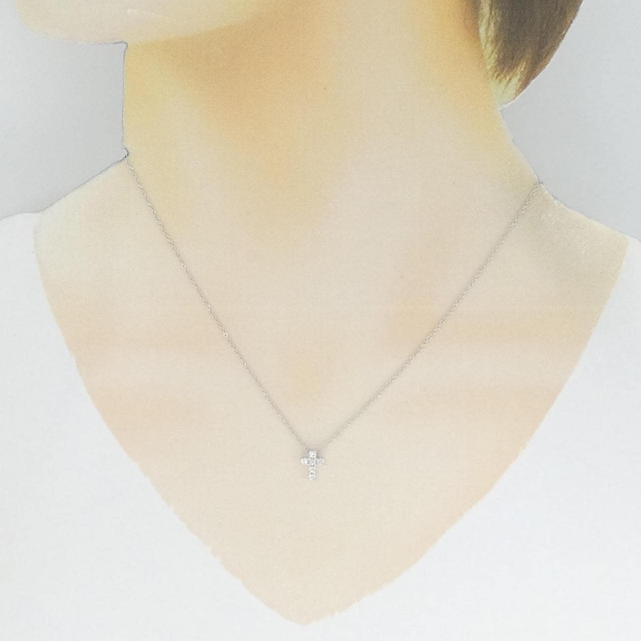 K18WG クロス ダイヤモンド ネックレス 0.10CT