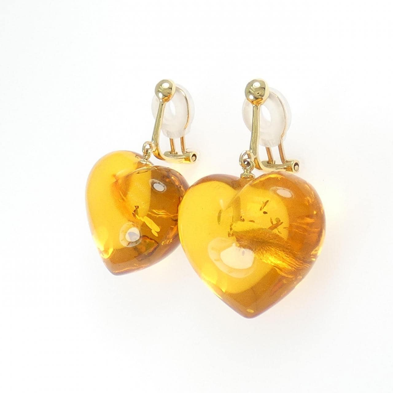 K18YG ハート 琥珀 イヤリング
