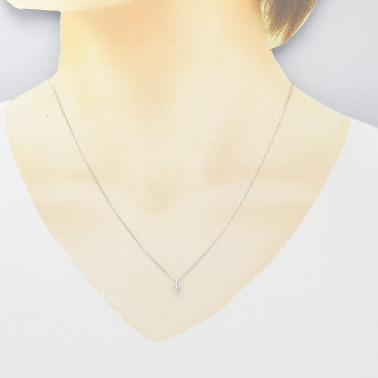 K18WG ソリティア ダイヤモンド ネックレス 0.15CT