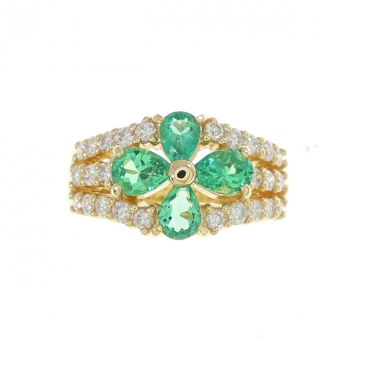 K18YG フラワー エメラルド リング 0.88CT