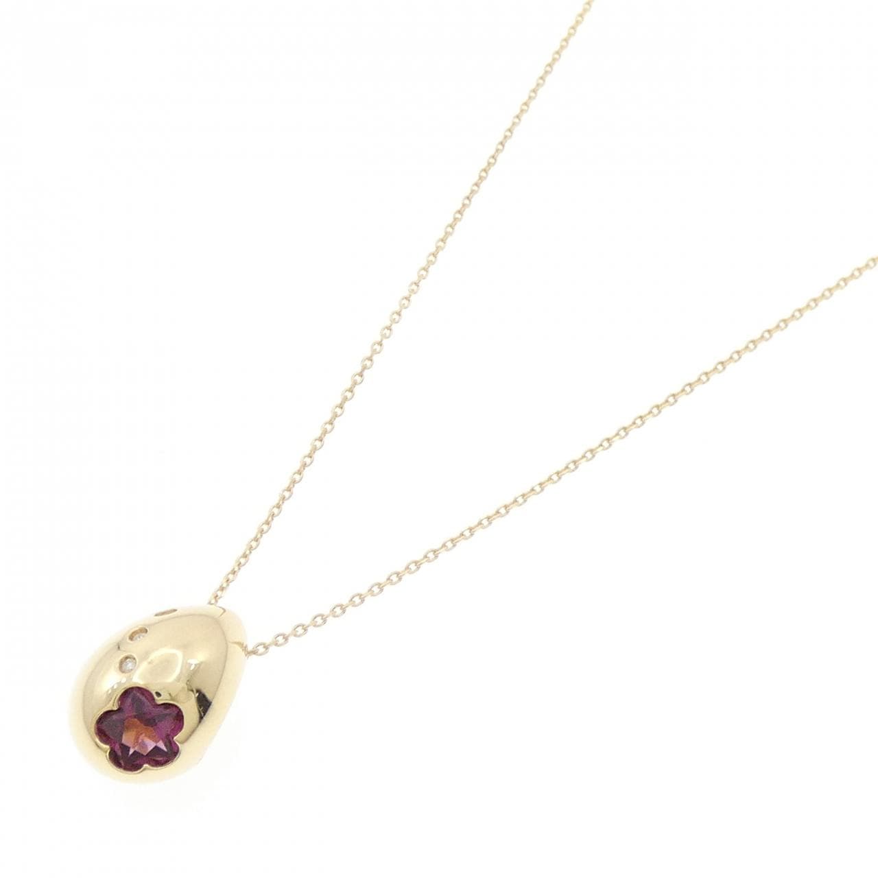 K18YG flower Garnet necklace
