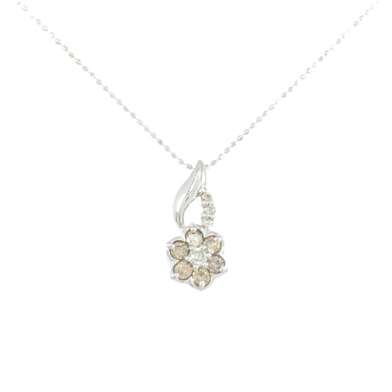 K18WG フラワー ダイヤモンド ネックレス 0.50CT