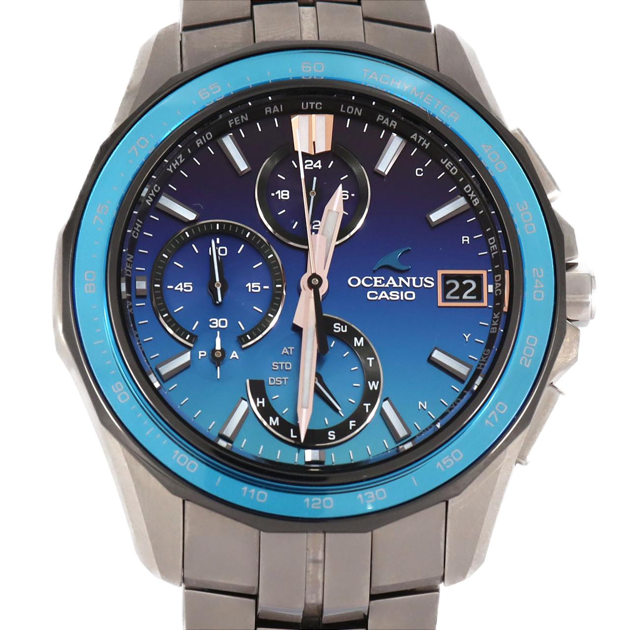 カシオ オシアナス マンタ OCW-T1000E-2AJF 腕時計 クロノグラフ ブルー 白蝶貝 日本製 - ブランド腕時計