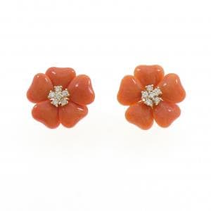 K18YG フラワー サンゴ ピアス/イヤリング