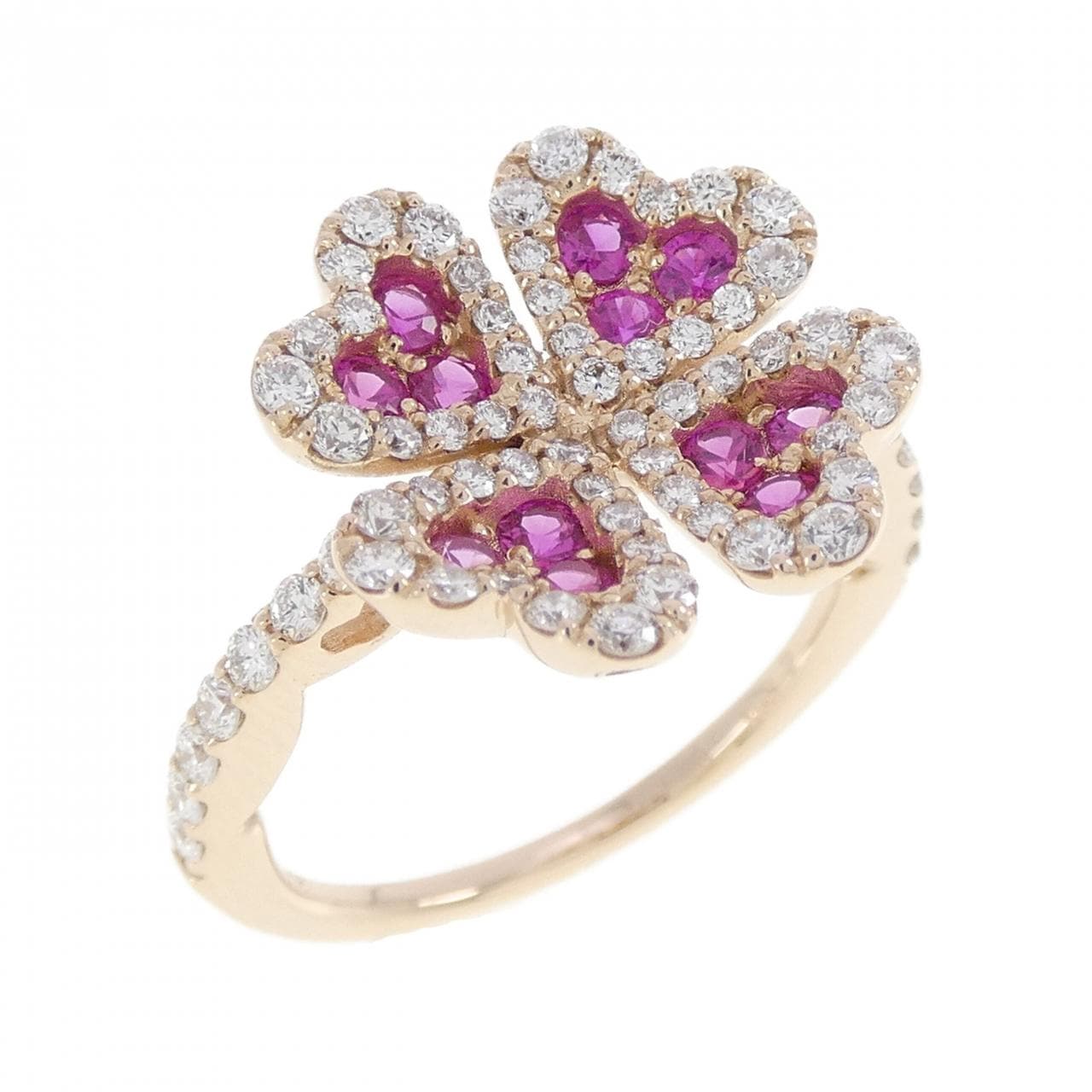 K18PG ハート×クローバー ルビー リング 0.43CT