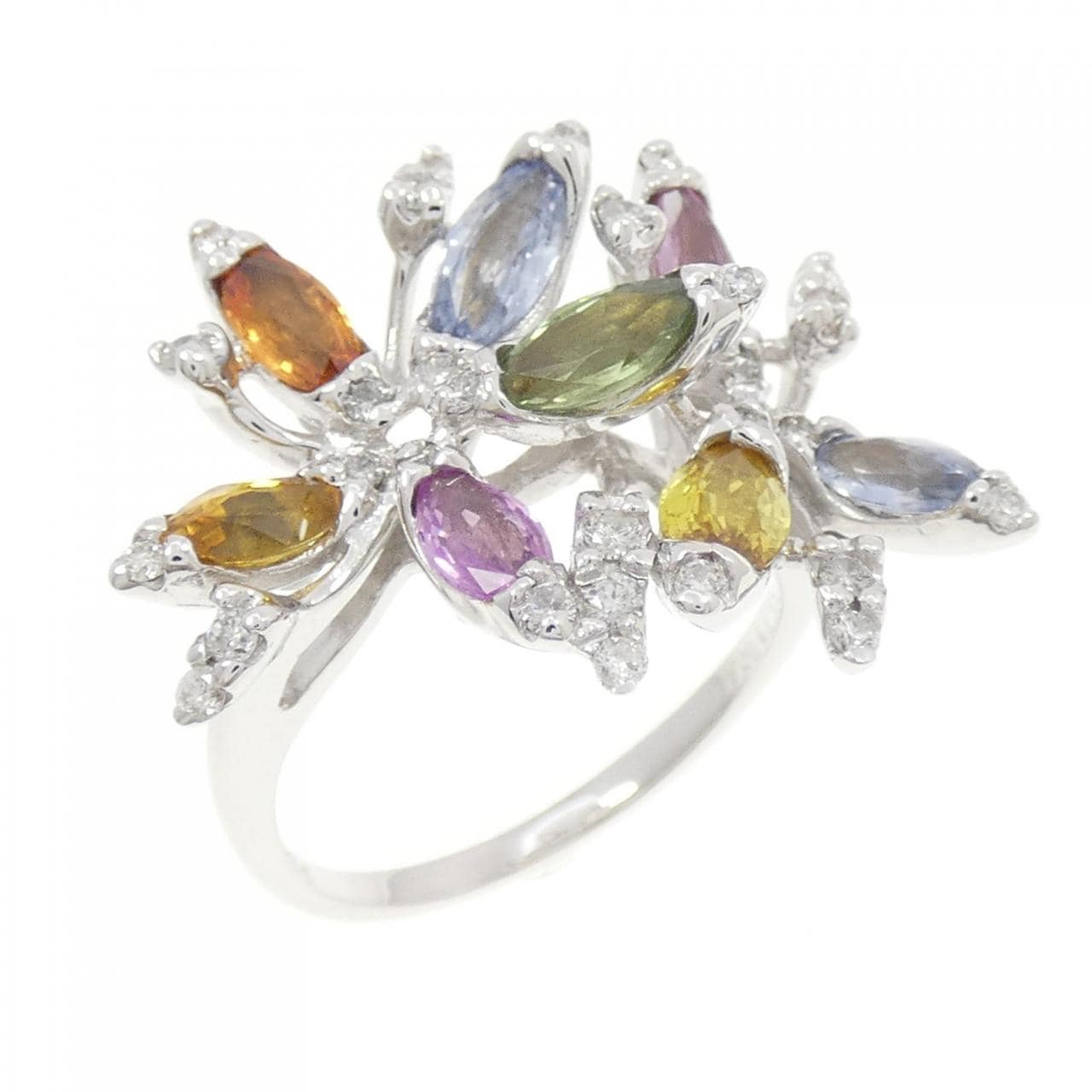 K14WG フラワー サファイヤ リング 2.77CT