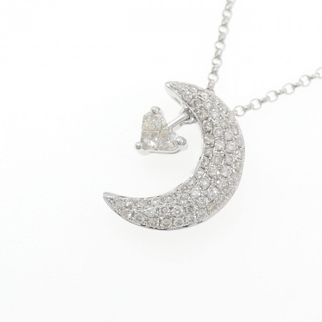 K18WG ハート×ムーン ダイヤモンド ネックレス 0.50CT