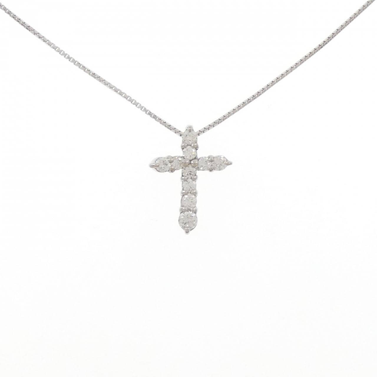 K18WG クロス ダイヤモンド ネックレス 0.50CT
