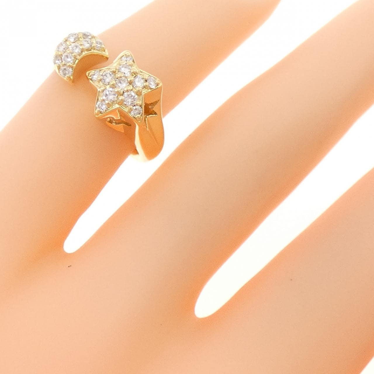 K18YG スター×ムーン ダイヤモンド ピンキー リング 0.23CT