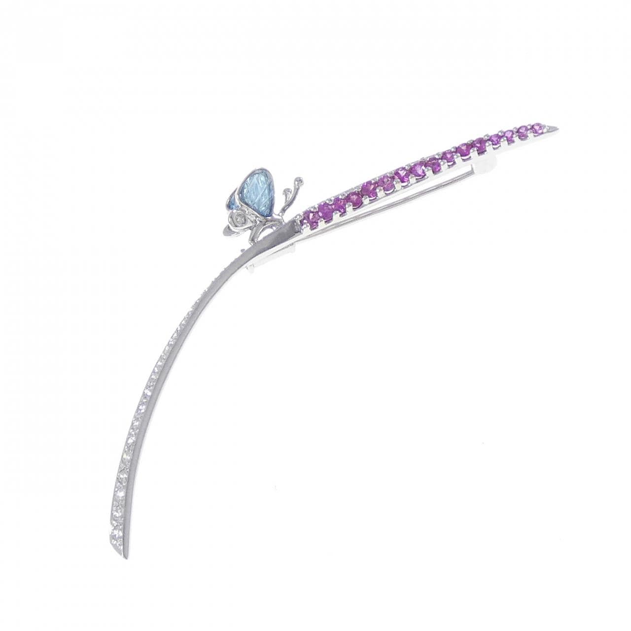 K18WG バタフライ カラーストーン ブローチ