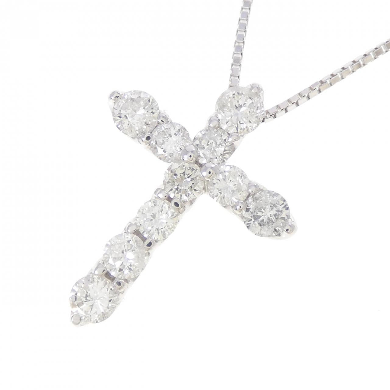 K18WG クロス ダイヤモンド ネックレス 1.00CT