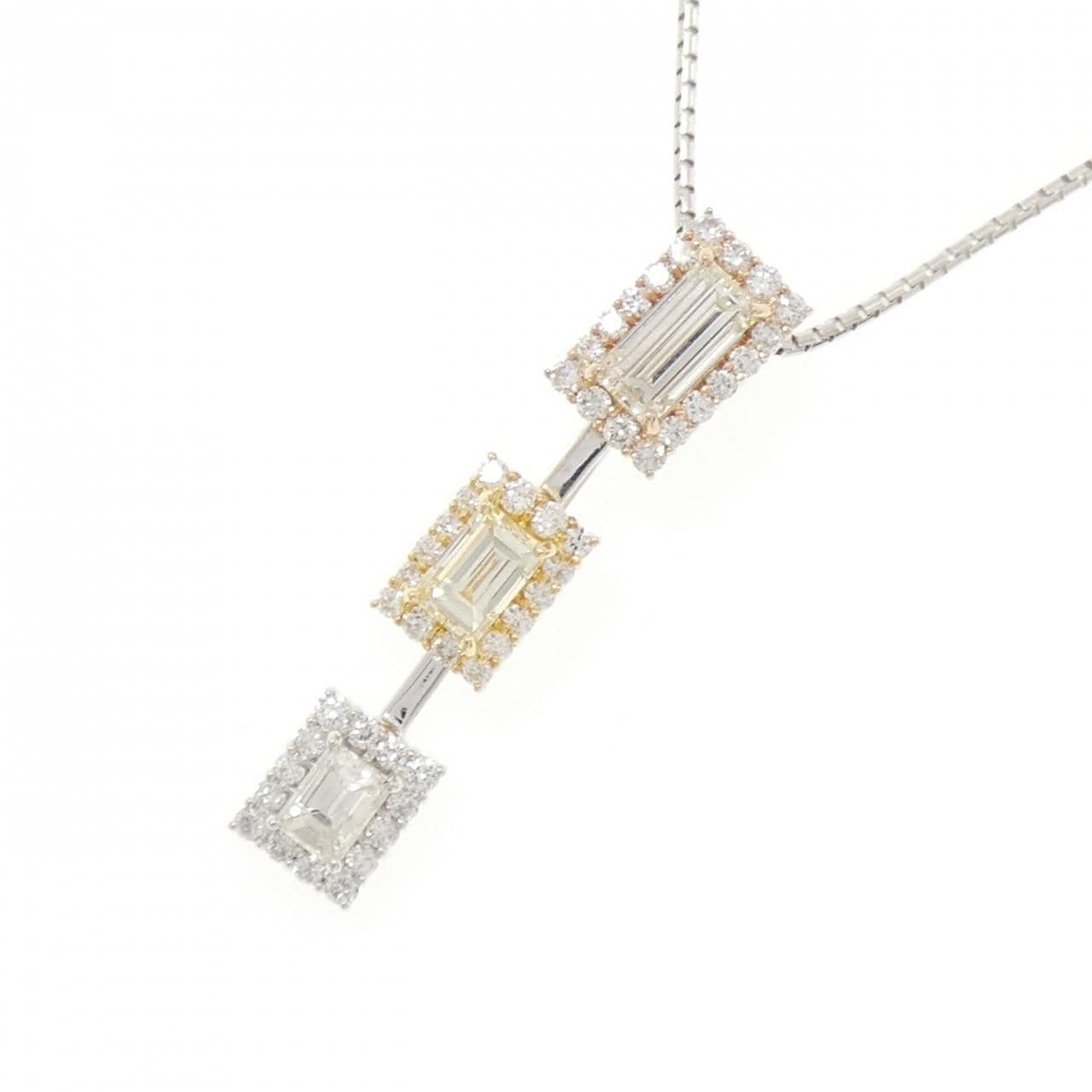 750スリーカラー/K18WG ダイヤモンド ネックレス 1.31CT