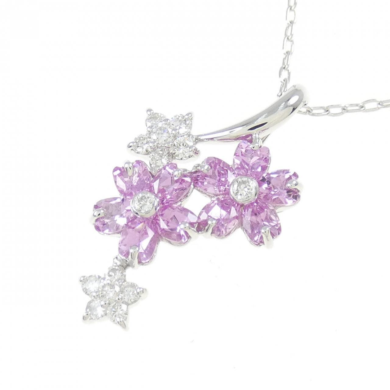 K18WG フラワー サファイヤ ネックレス 1.10CT