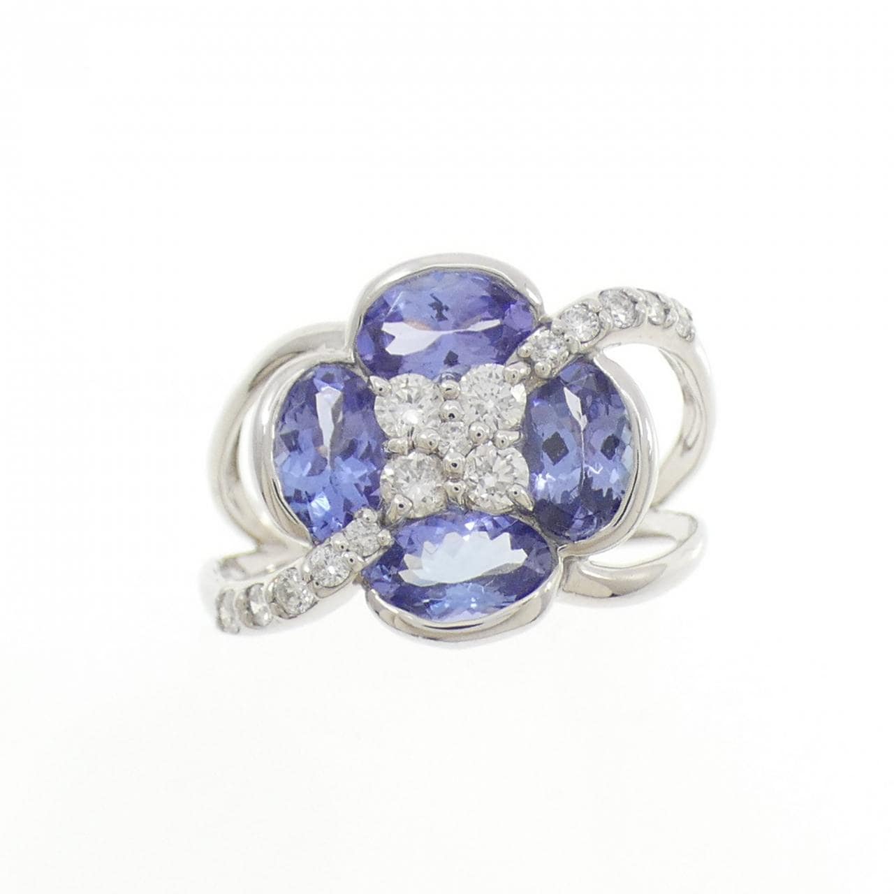 K18WG フラワー タンザナイト リング 1.74CT