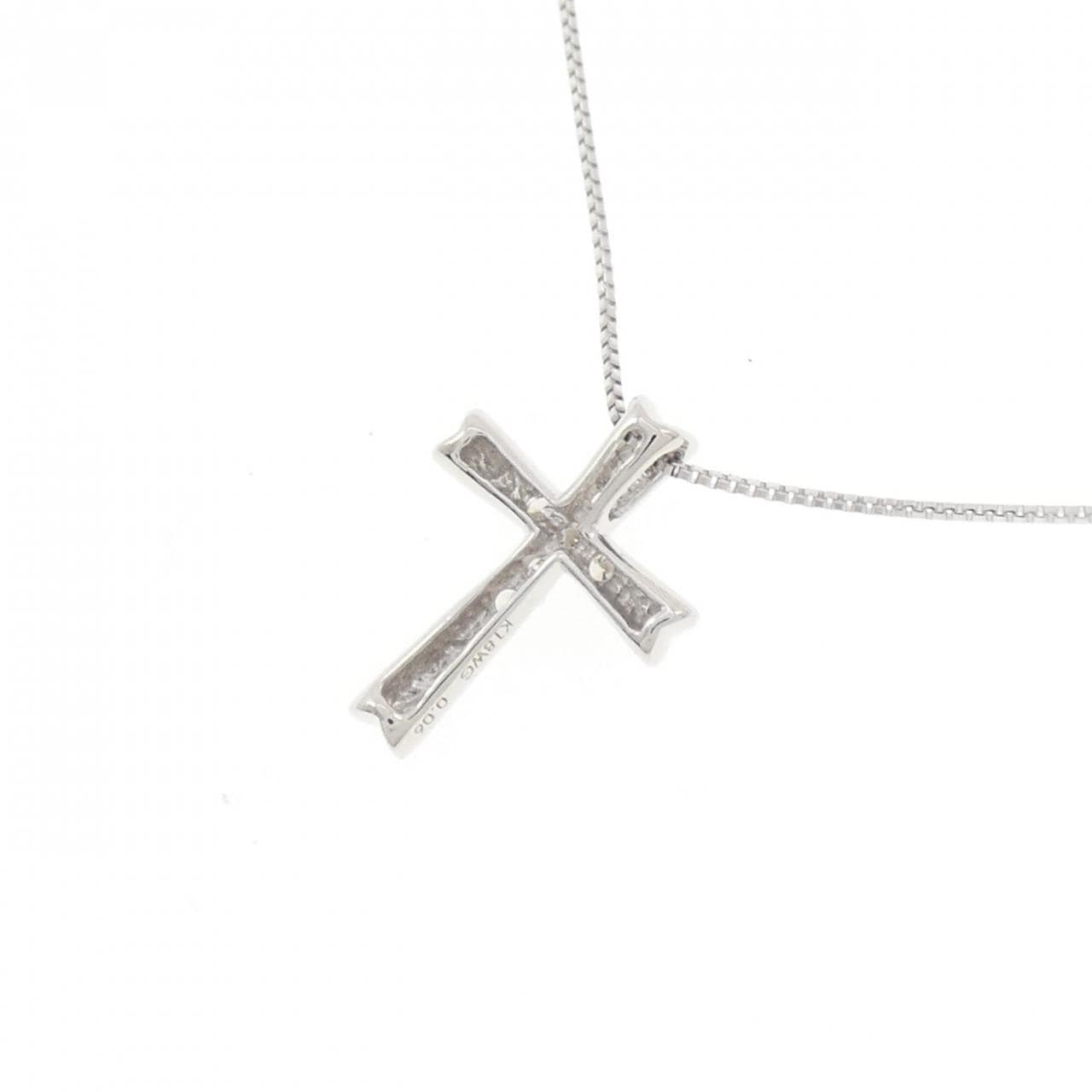 K18WG クロス ダイヤモンド ネックレス 0.06CT